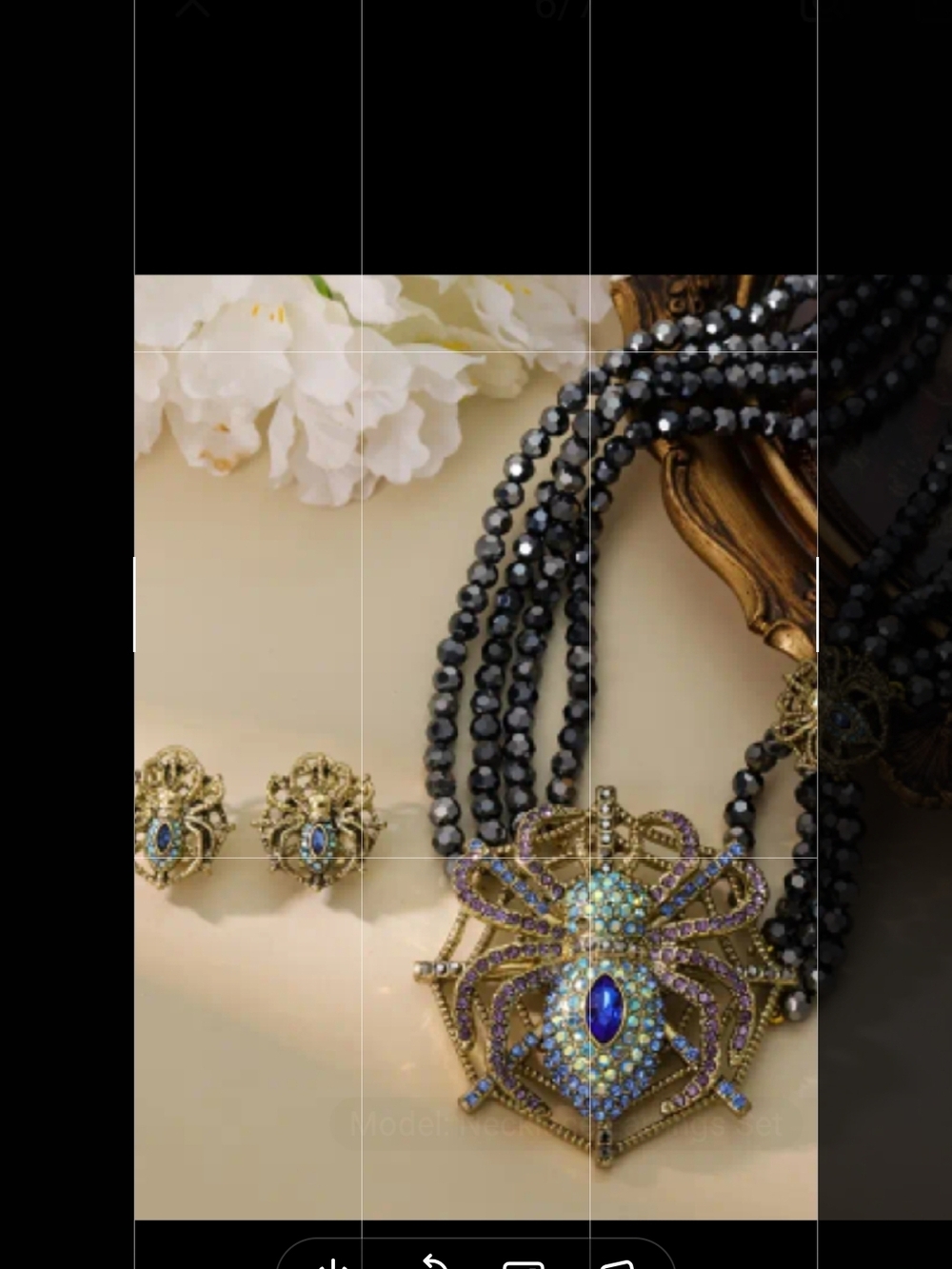Beaded Silver, Blue, and Black Necklace Set with Gold and Blue Spider Pendant